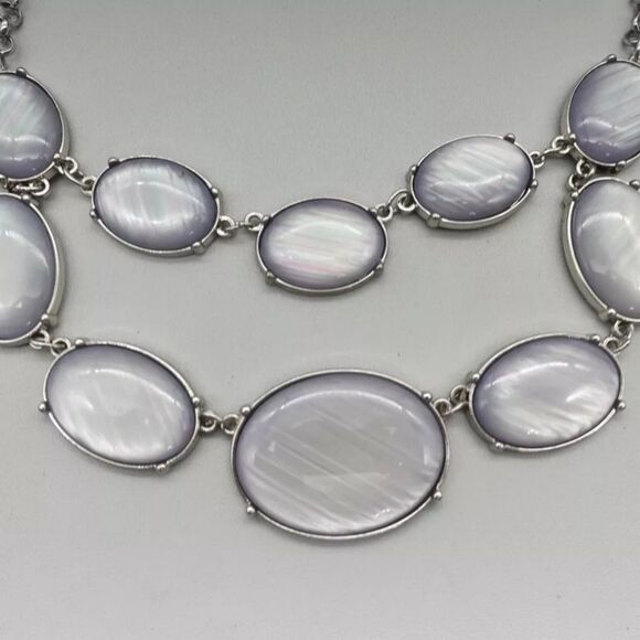Charming Charlie Necklace Statement Bib Gray Oval Bead Pendants 20" NWOT - Picture 8 of 10